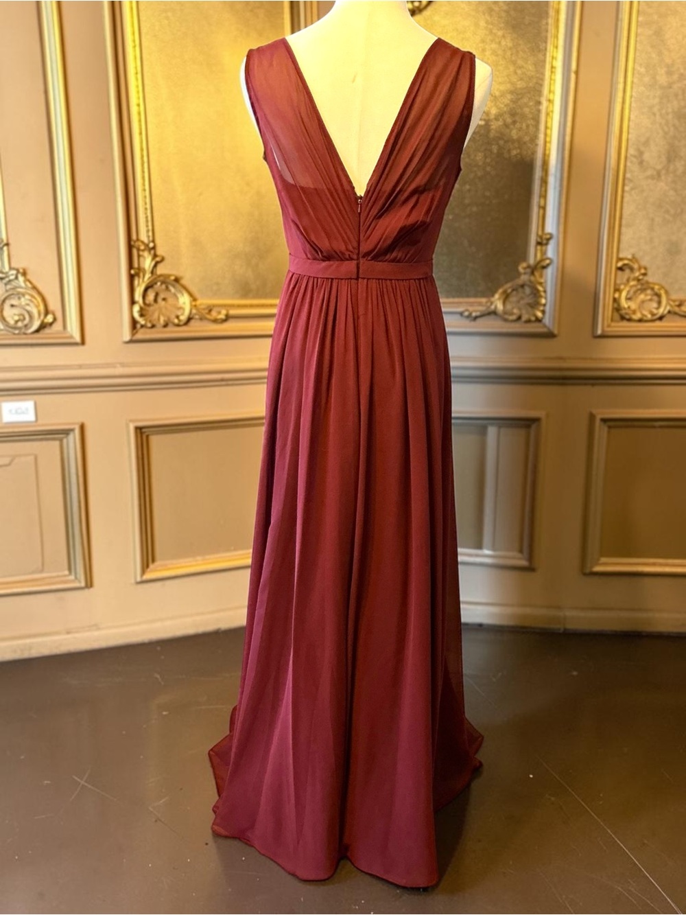 Jenny Yoo Collection Burgundy Chiffon Bridesmaid Formal Gown Size 2 Floor Length - Picture 3 of 4